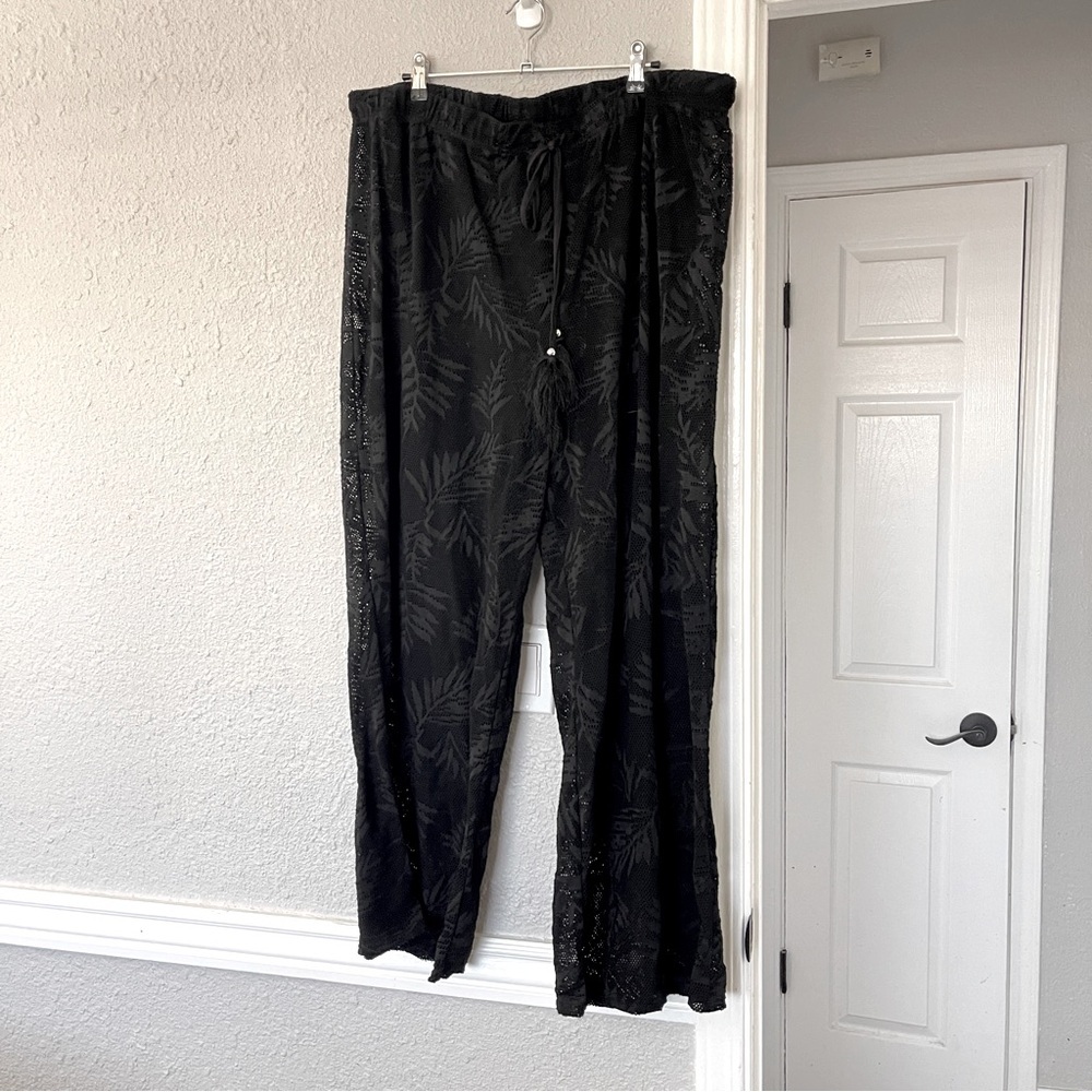 Club Z Collection Black Leaf Mesh Patterned Swim cover up Pants 3XL